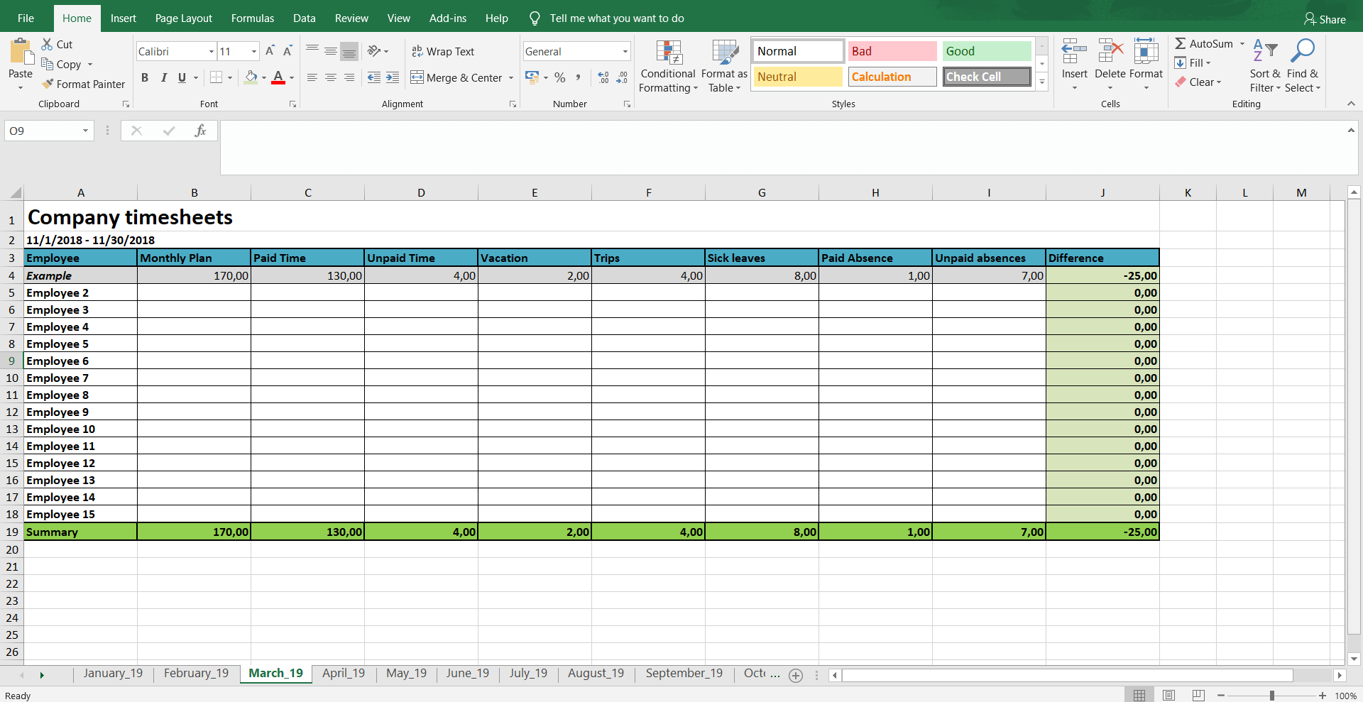 Monthly and Weekly Timesheets - Free Excel Timesheet ...