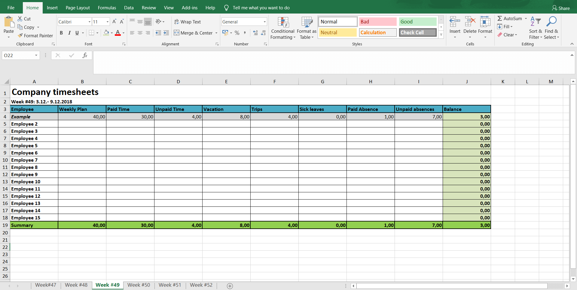 Free Excel Timesheet Template from allhours.com